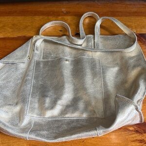 Metallic Gold Tote Bag with Front Pocket